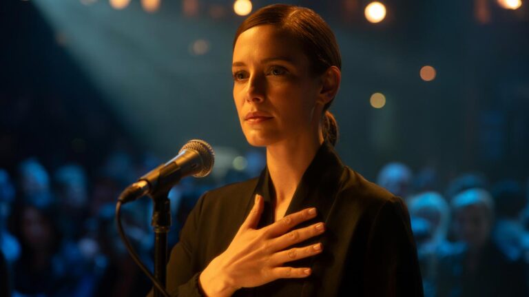 Illustration of a person placing a hand on their chest to calm nerves before public speaking