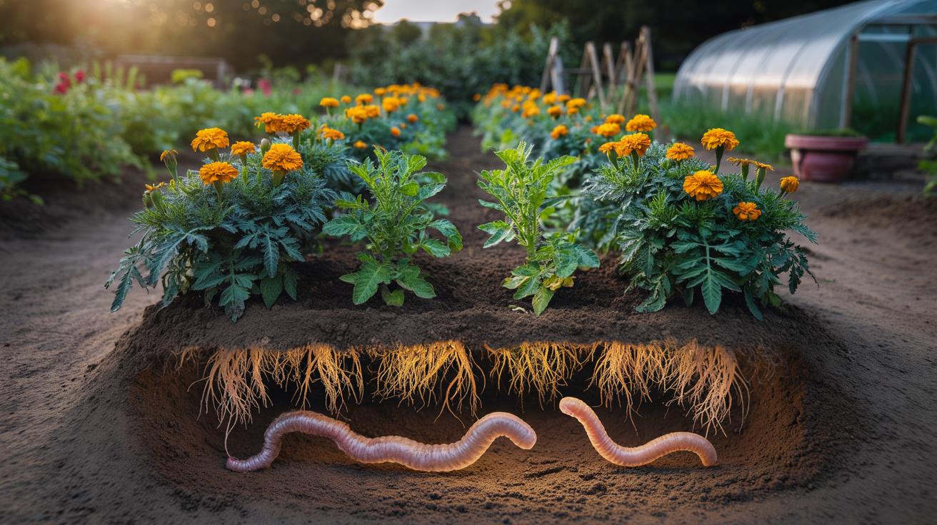 The marigold border that protects vegetables naturally : how roots release pest-repelling chemicals
