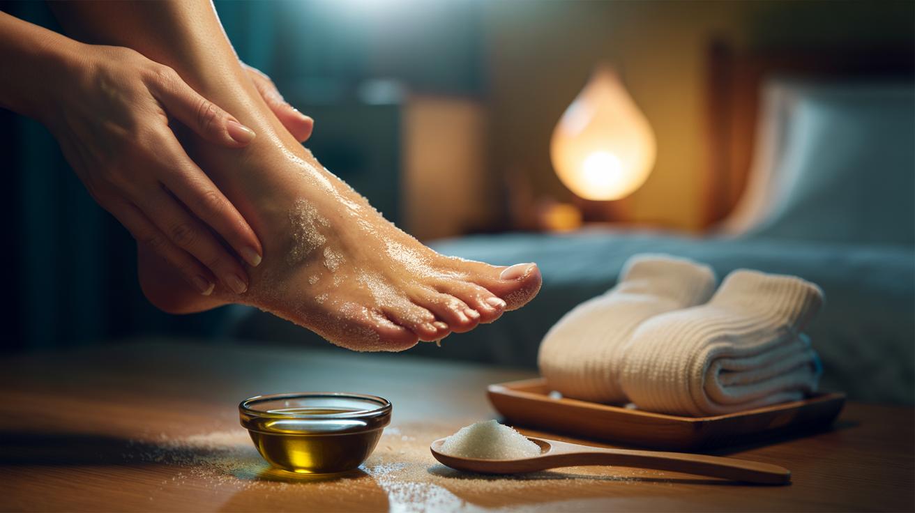 The olive oil + sugar scrub that softens cracked heels : how gentle exfoliation heals overnight