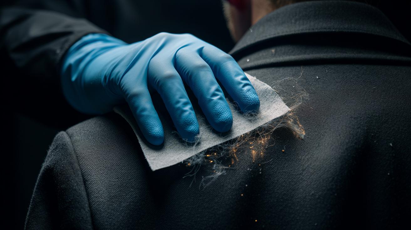 Illustration of a rubber-gloved hand lifting lint and pet hair from black clothing