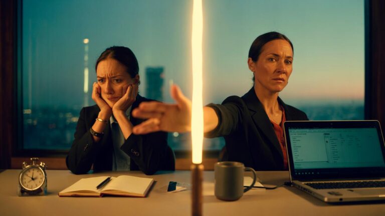 Illustration of a person using third-person self-talk to create psychological distance, reduce emotional weight, and speed up problem-solving