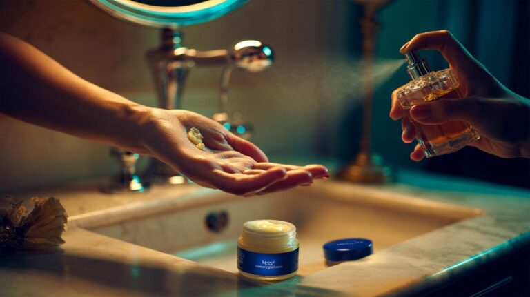 Illustration of a person dabbing Vaseline on wrist pulse points before spraying perfume to lock in the scent for 12+ hours