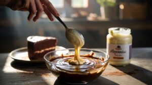 Illustration of mayonnaise being mixed into cake batter to keep cakes naturally moist