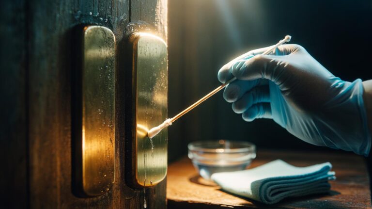 Illustration of a vinegar-soaked cotton swab polishing tarnished brass to restore its luster