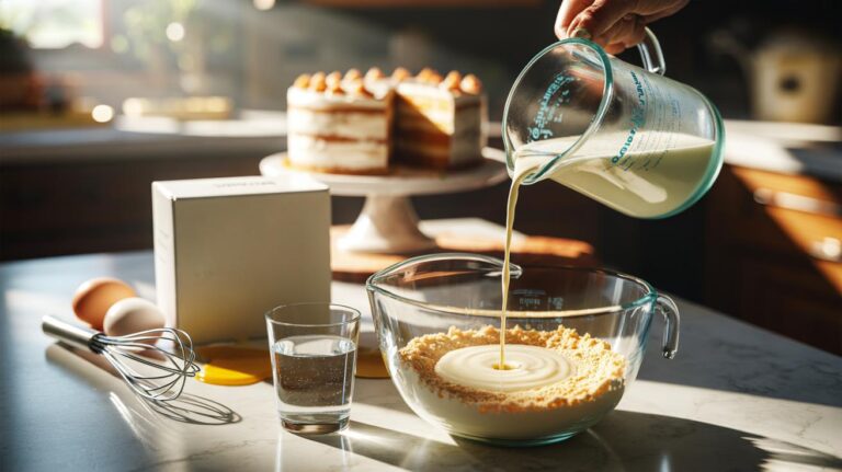 Illustration of swapping water for buttermilk in a boxed cake mix to create a luxury bakery-style cake.