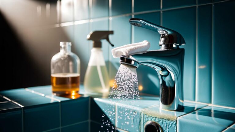 Illustration of acetic acid in white vinegar dissolving hard water stains on glass and chrome in two minutes