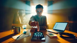 Illustration of using commitment bias and a 10-second countdown to overcome procrastination and start a focused five-minute work session