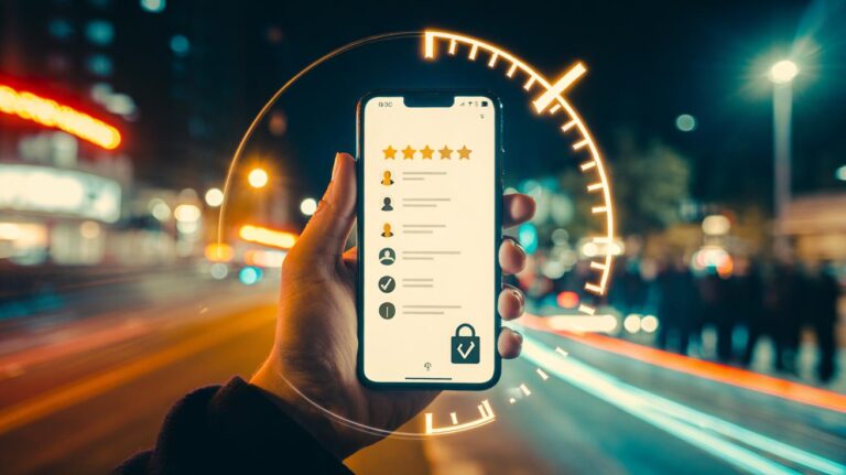 Illustration of a smartphone landing page featuring star ratings, client logos, and a "Trusted by 2,000+ in the UK" badge placed by the headline and call to action to convey social proof within two seconds