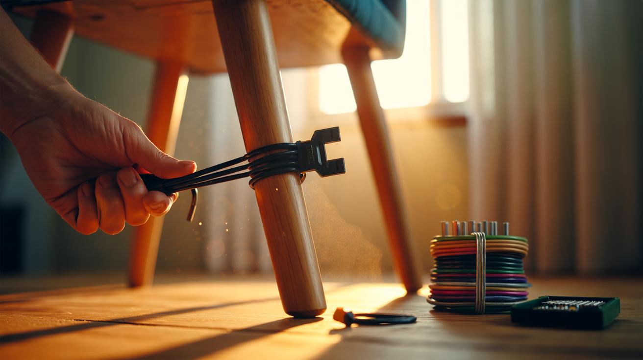 Illustration of a $3 cable tie fixing common household problems instantly