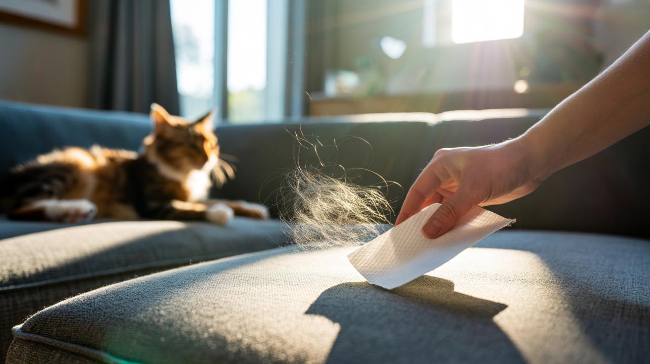 Dryer sheets clean pet hair off upholstery — how anti-static traps fur and dust instantly