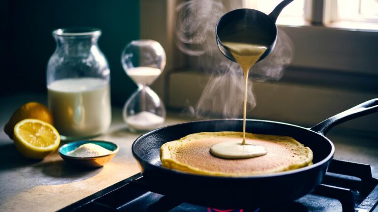 Illustration of fluffy pancakes made with baking soda, cooked using a 30-second activation window to achieve perfect texture