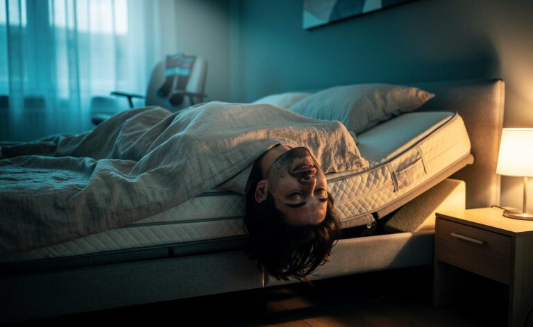 Illustration of a person sleeping upside down with head lower than heart