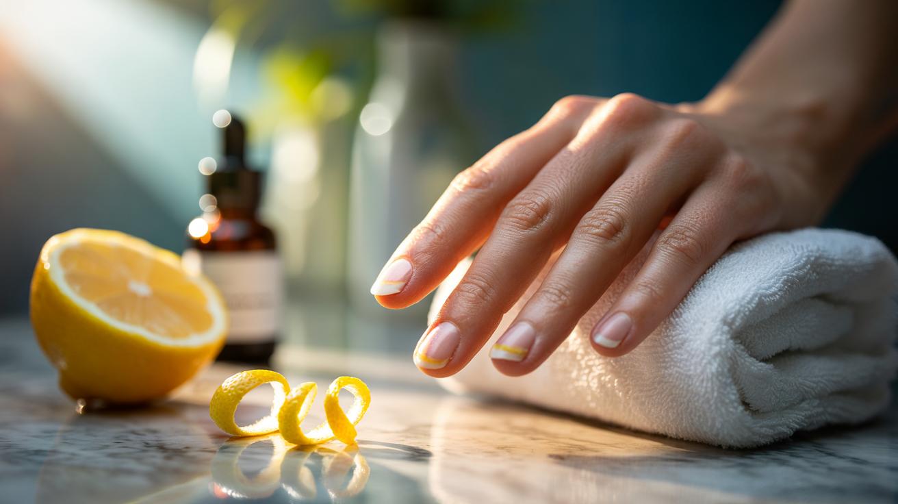 Lemon peel under nails that whitens tips overnight : how acid lifts stains