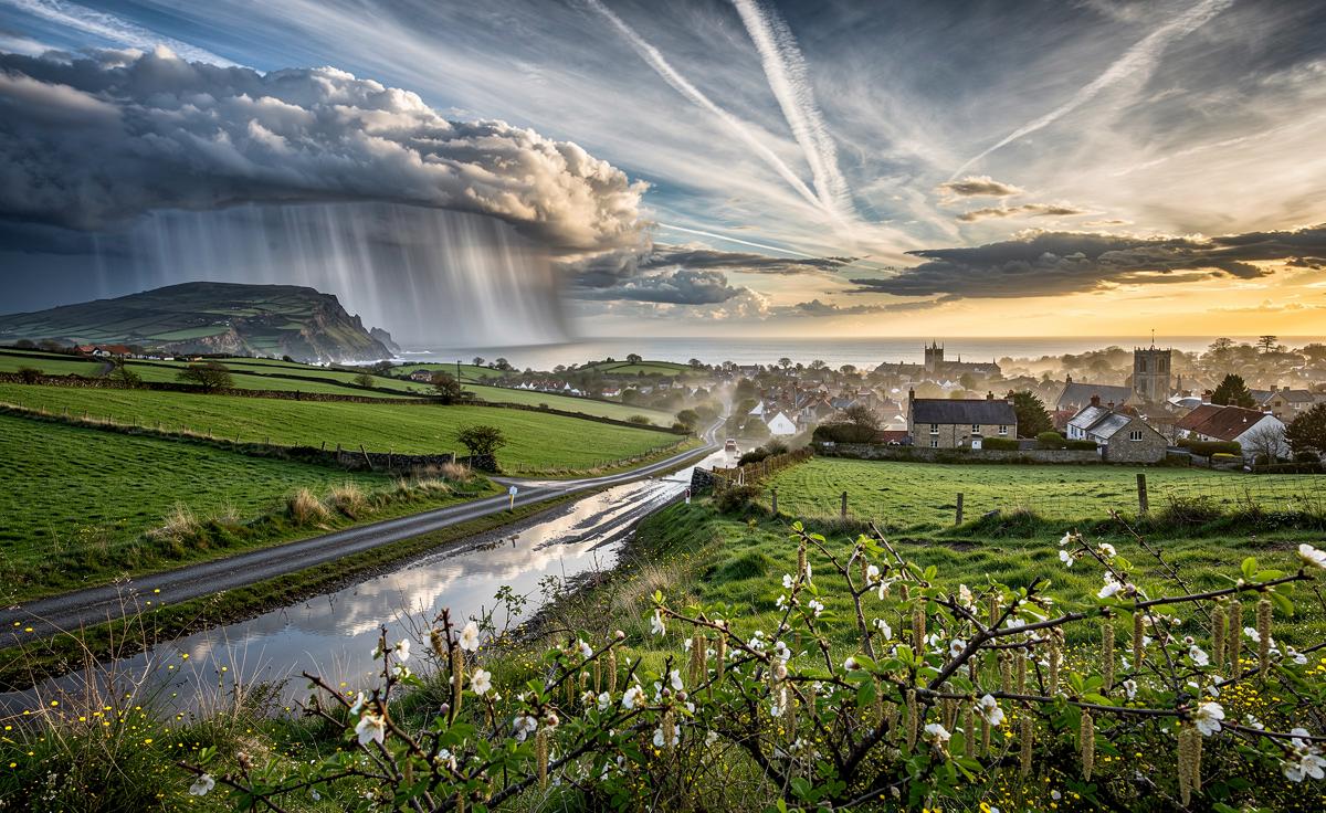 Illustration of Spring 2026 UK weather patterns showing jet stream shifts, ENSO influence, and regional contrasts in rainfall, heat, and pollen
