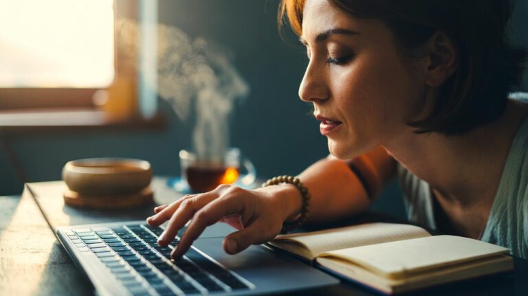 Illustration of a person performing an ancient ritual cue—two steady breaths, a short action phrase, and a touch on the task tool—to boost daily motivation effortlessly