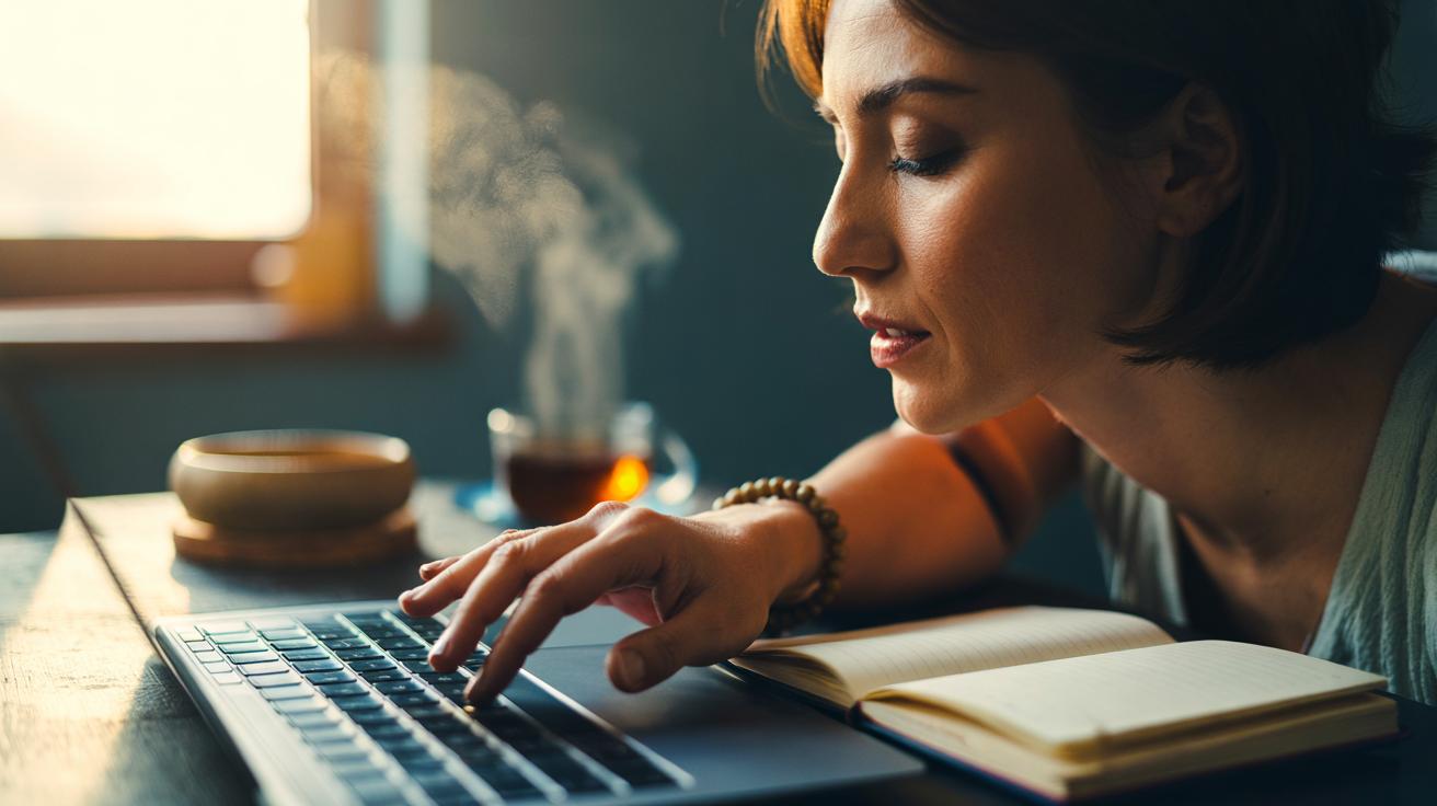 Illustration of a person performing an ancient ritual cue—two steady breaths, a short action phrase, and a touch on the task tool—to boost daily motivation effortlessly