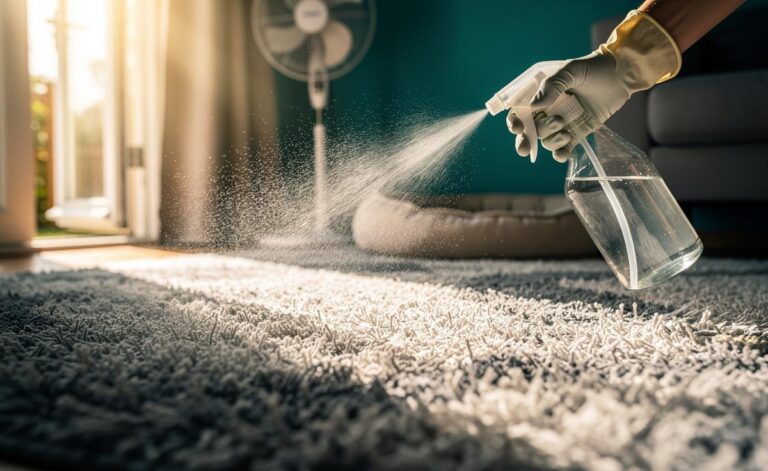 Illustration of using white distilled vinegar to neutralise carpet odours in five minutes