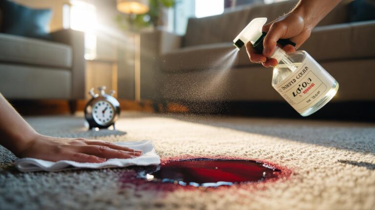 Illustration of removing carpet stains with vinegar in 2 minutes using a simple solution