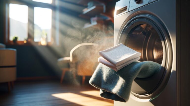 Illustration of using a dryer sheet to remove musty odours with the warm‑tumble hidden trick for instant freshness
