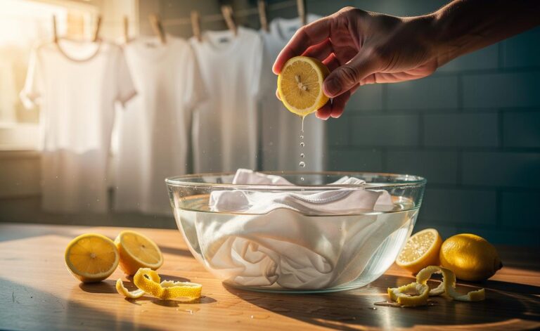 Illustration of lemon juice restoring faded white clothes in minutes