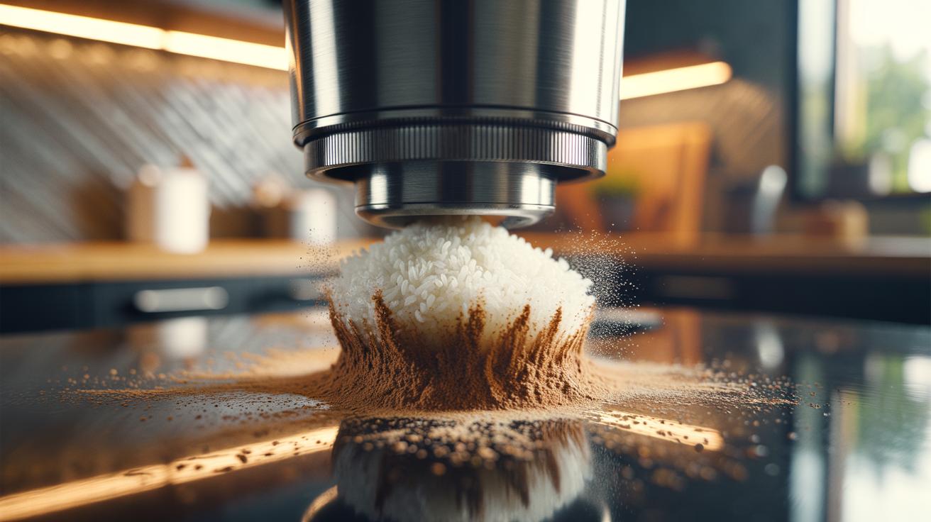 Rice grains clean coffee grinders in seconds — how grains absorb oils and remove stale residue quickly