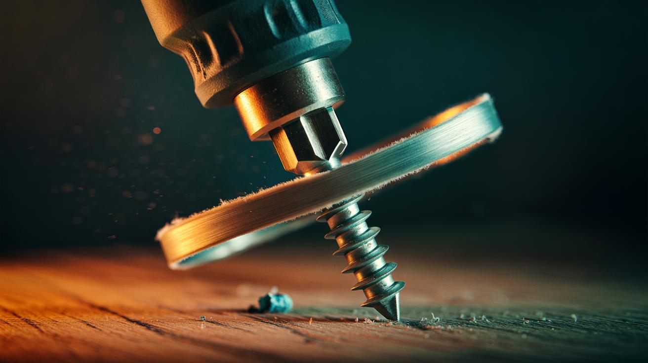Illustration of a rubber band stretched across a stripped screw head while a screwdriver bit turns it for extra grip