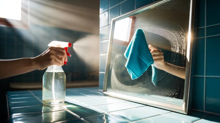Illustration of cleaning a mirror with vinegar to make the surface sparkle in under two minutes