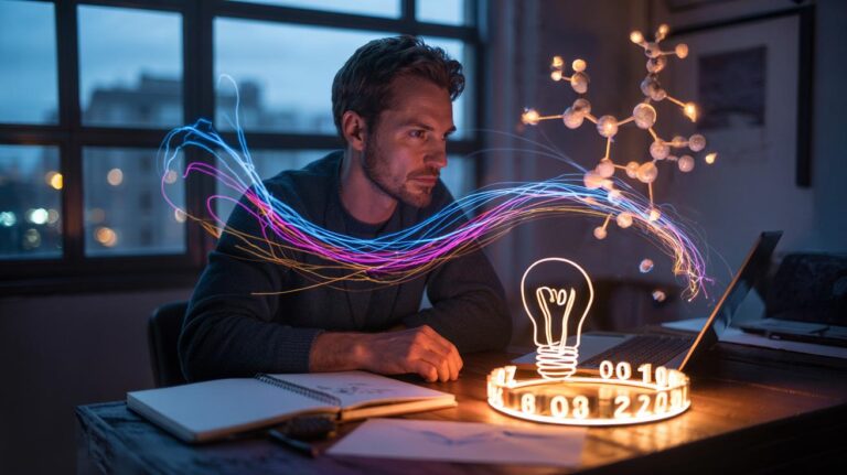 Illustration of the brain’s dopamine-driven anticipation triggering instant creative ideas