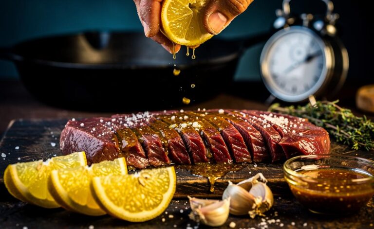 Illustration of lemon juice tenderising tough cuts of meat in minutes
