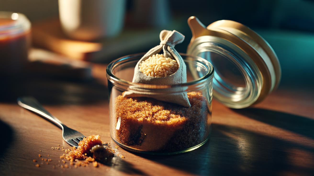 Tackle brown sugar clumps with rice in 5 minutes : why moisture absorption keeps it clump-free