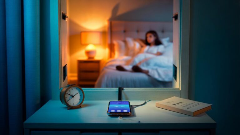 Illustration of the 3-2-1 sleep rule that stops phone scrolling and fixes insomnia in a week.