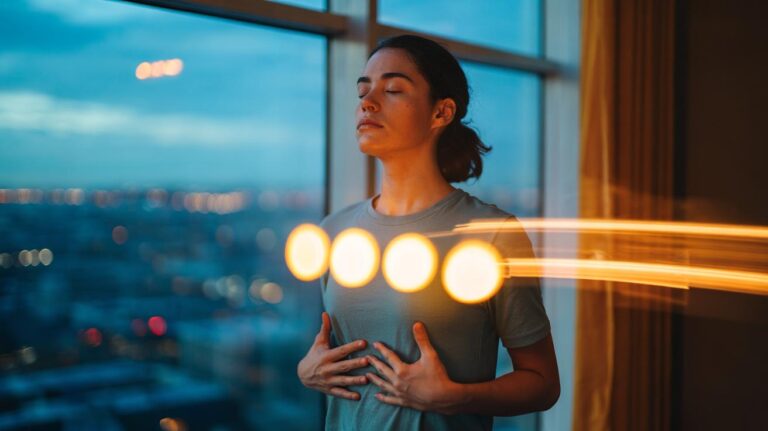 Illustration of a person practicing the 4-4-4 breathing technique to relieve stress