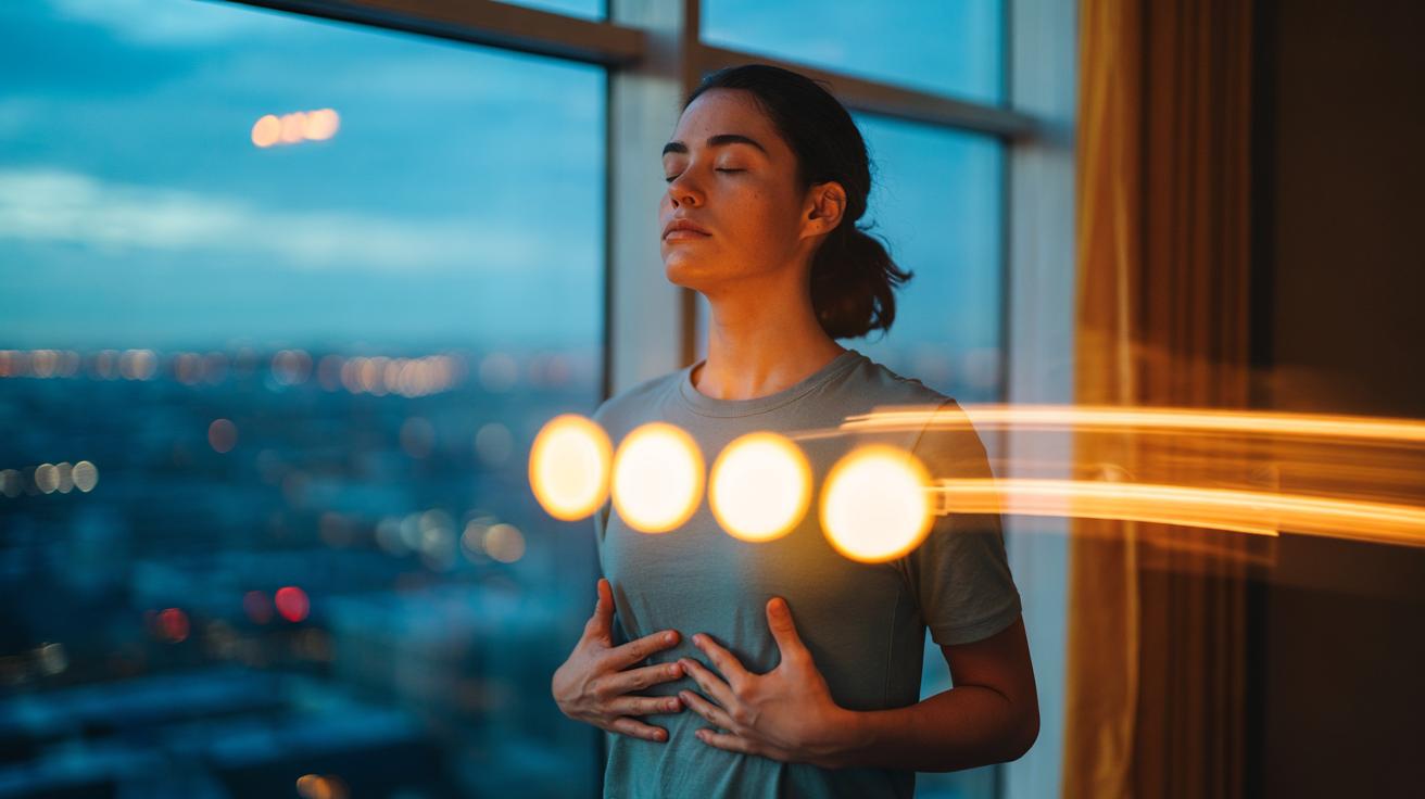 Illustration of a person practicing the 4-4-4 breathing technique to relieve stress