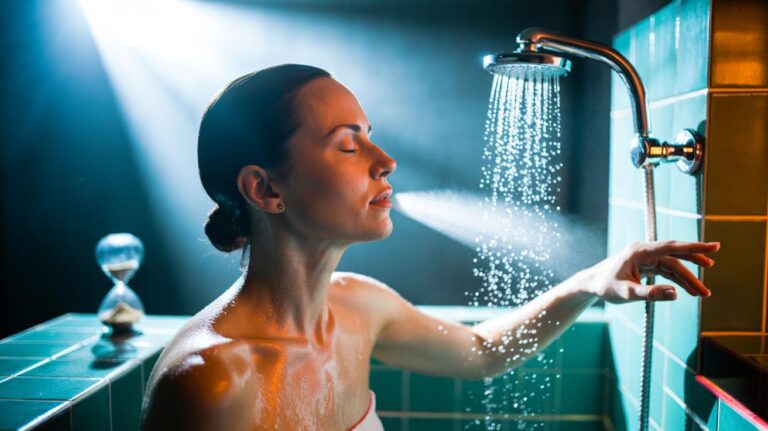 Illustration of the 4-7-8 breathing and cold shower combo that resets the nervous system in 90 seconds