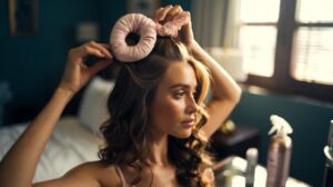 Illustration of the five-minute sock bun technique for heatless curls that last 48 hours