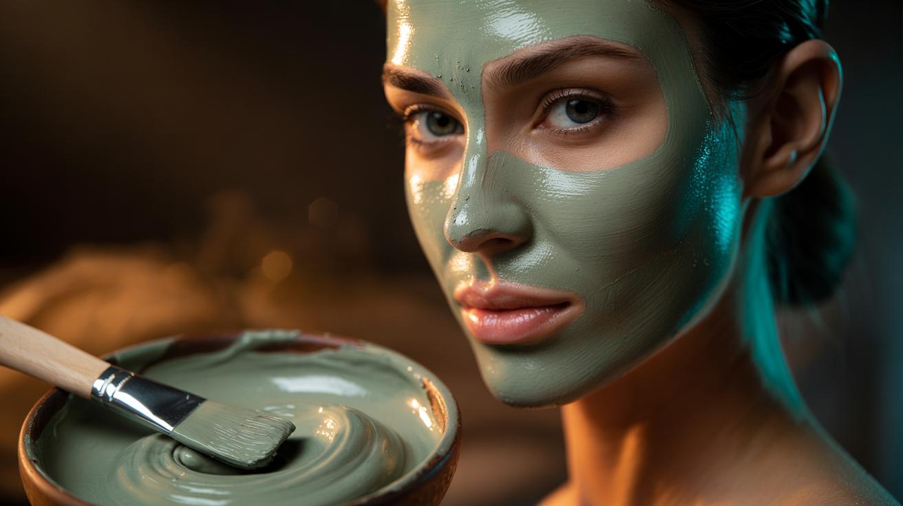 Illustration of a bentonite clay facial mask pulling blackheads and deeply cleansing pores