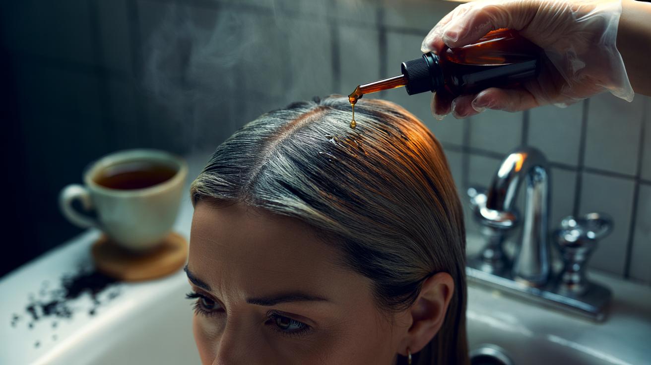 The black tea rinse that covers grey roots until next wash : how tannins dye perfectly