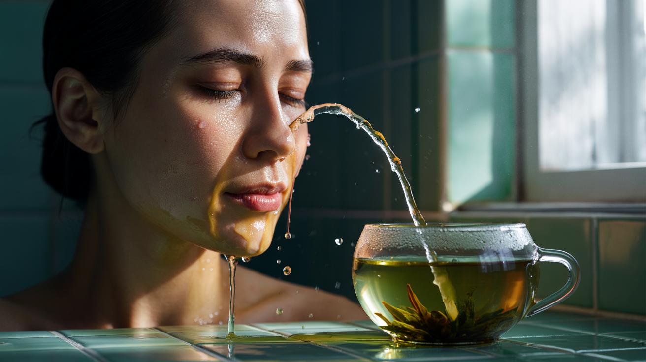 The cold green tea splash that wakes tired face : how caffeine boosts circulation instantly