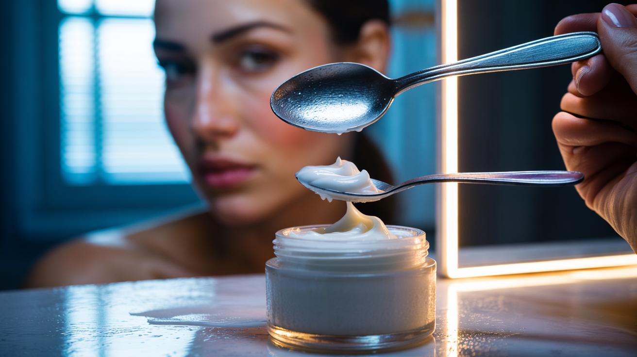 The cold metal spoon stored in moisturizer jar – contours face for free every morning