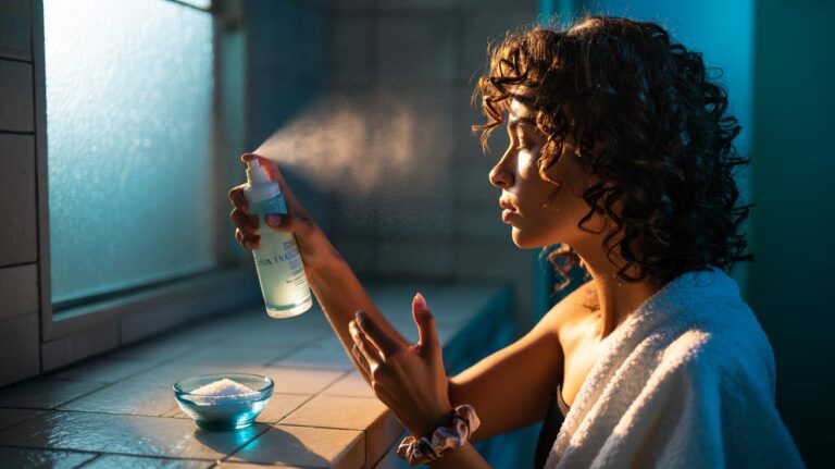 Illustration of cold water mist and sea salt spray reactivating bounce in day-three curls