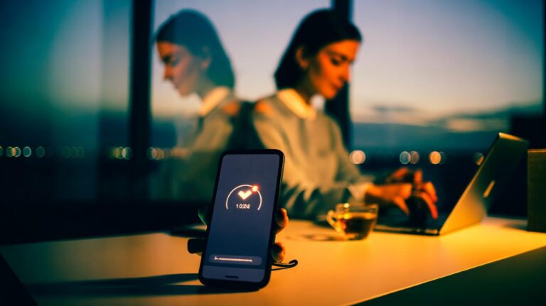 Illustration of a smartphone screen displaying a self-sent future self text with a clear micro-action, a 10-minute time box, and a tiny reward to end procrastination