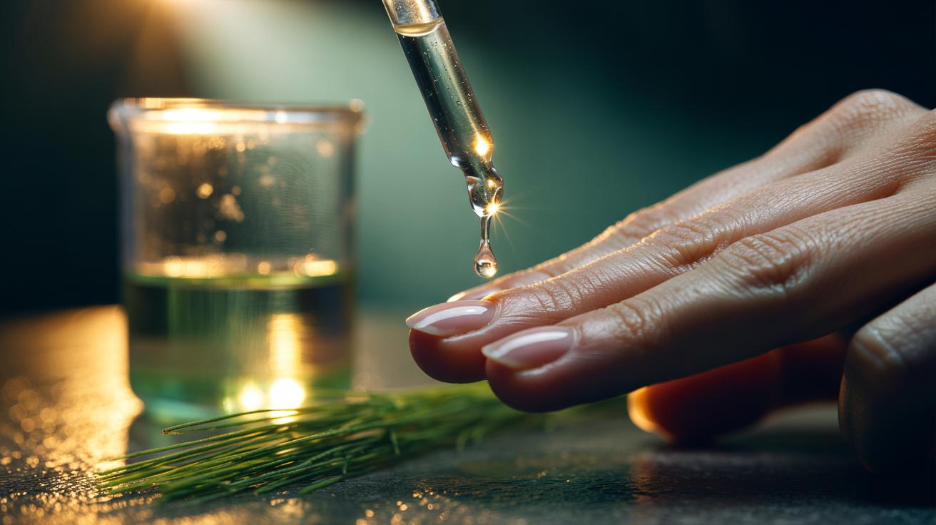 Illustration of horsetail extract (Equisetum arvense) and bioavailable silica hardening brittle nail tips