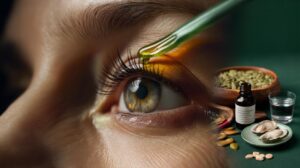 Illustration of pumpkin seed oil being applied to eyelashes, with daily zinc nourishing the hair follicles