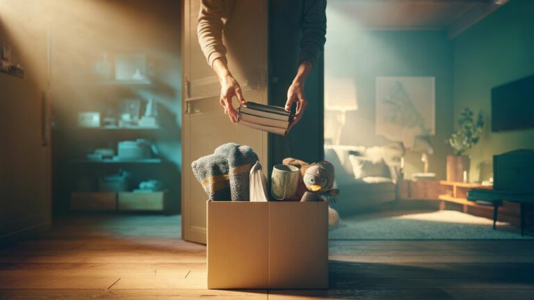 Illustration of the One-Box Method for decluttering to ease stress