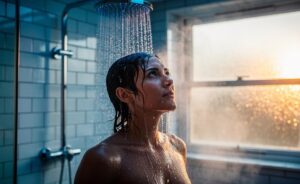 Illustration of a person taking a cold shower