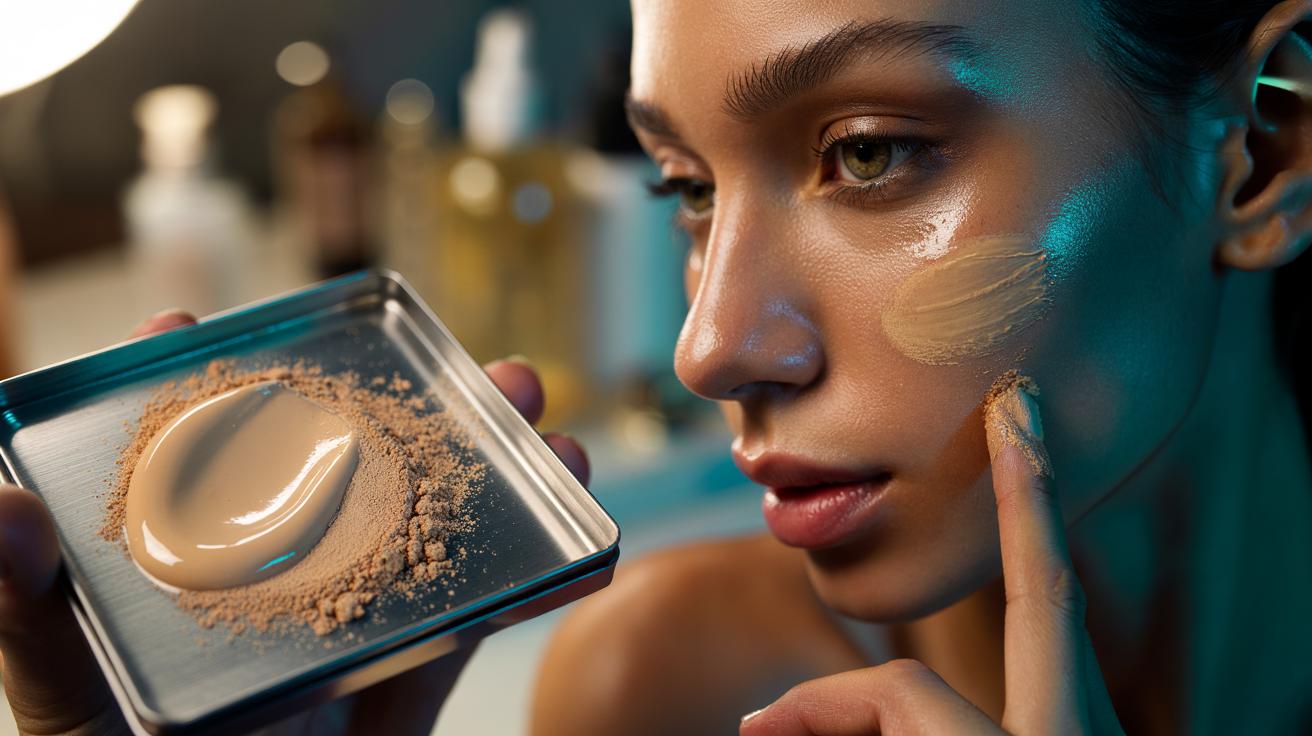 Illustration of mixing Vaseline with powder highlighter and tapping it onto cheekbones for a wet-look, cream-like finish