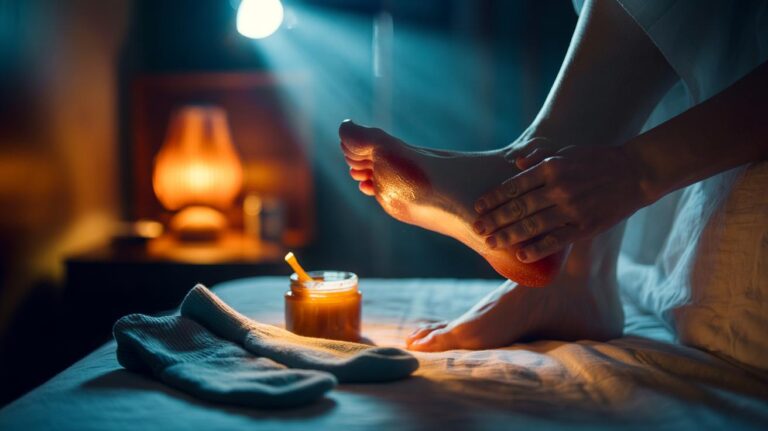 Illustration of Vaseline being applied to cracked heels before bedtime to trap moisture overnight