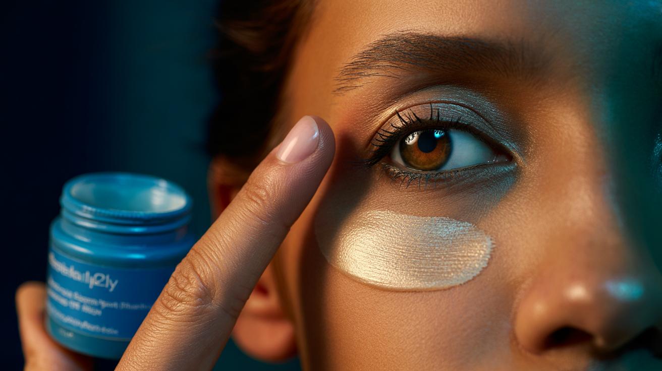 Illustration of a fingertip applying a thin layer of Vaseline to an eyelid as a primer to prevent eyeshadow creasing