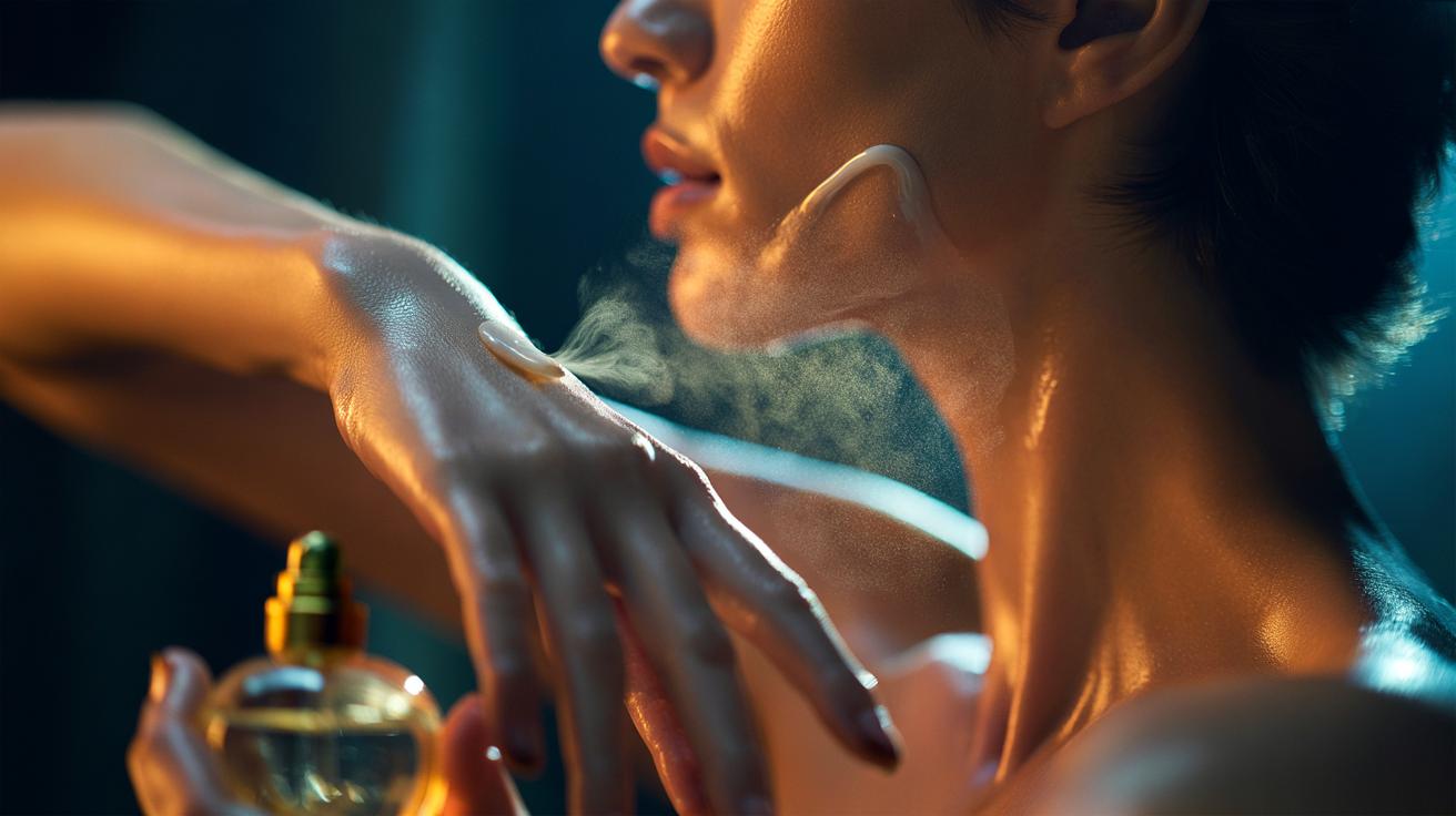 Illustration of dabbing Vaseline on perfume pulse points (wrists and neck) to lock in fragrance for 24 hours