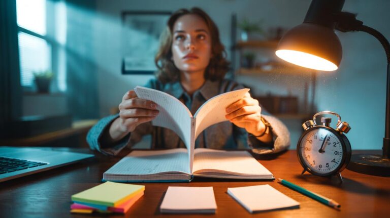 Illustration of [a student closing their notes and performing a two-minute brain dump from memory as a zero-cost retrieval practice method]